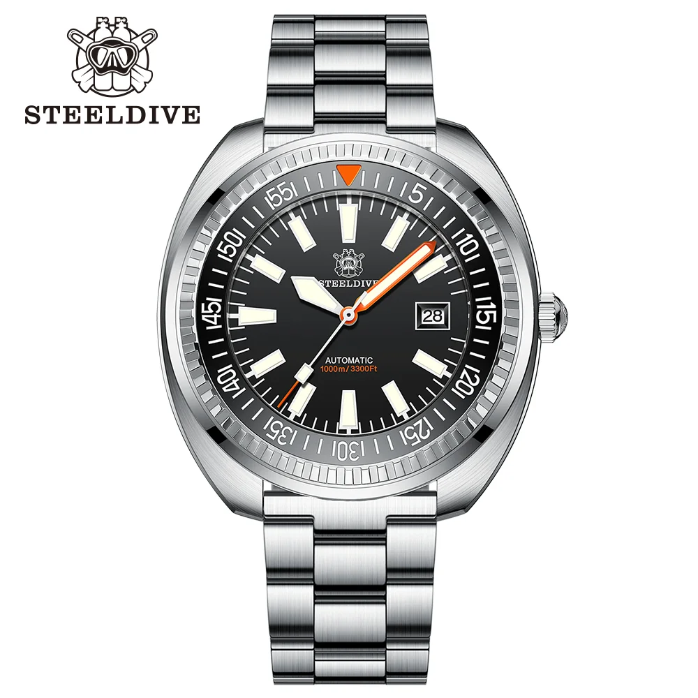 Steeldive-男性用自動サファイアダイブウォッチ,クールなデザイン,防水