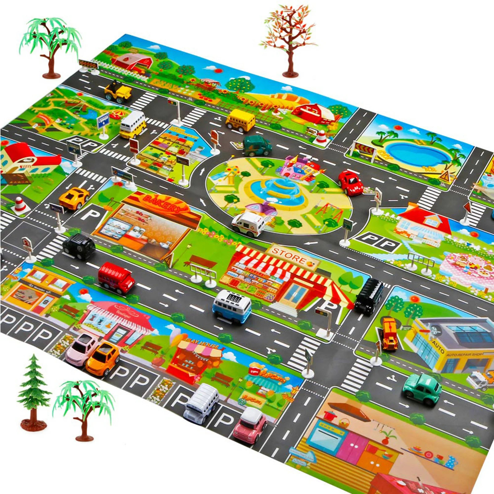 Kids 'City Atividade Playmat, Mapa Cena Educacional Ideal para Crianças, Sala de Jogos e Quarto do miúdo