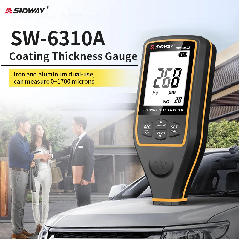 SNDWAY SW-6310A Coating Thickness Meter 0-1700um Fe/NFe Auto Dual Mode 2inch Screen 30 Data Storage Car Paint Film Tester