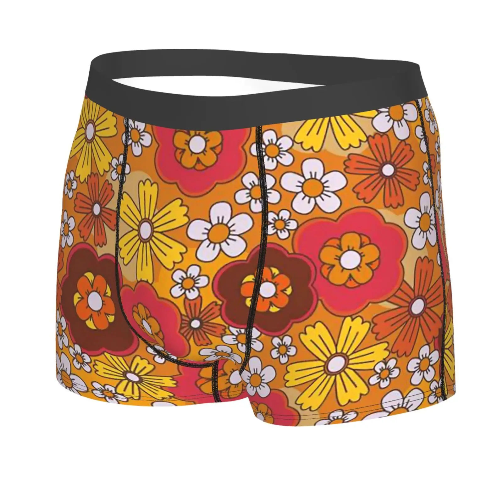 Hippie Flower Pattern Men Printed Boxer Briefs Underwear Highly Breathable Boxer Shorts Panties Breathable Underpants for Homme