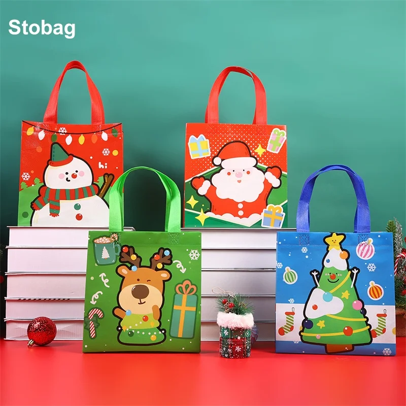 

StoBag 8/20pcs Merry Christmas Non-woven Gift Tote Bags Kids Cute Snowman Handbag Fabric Packaging Storage Reusable Pouch Party
