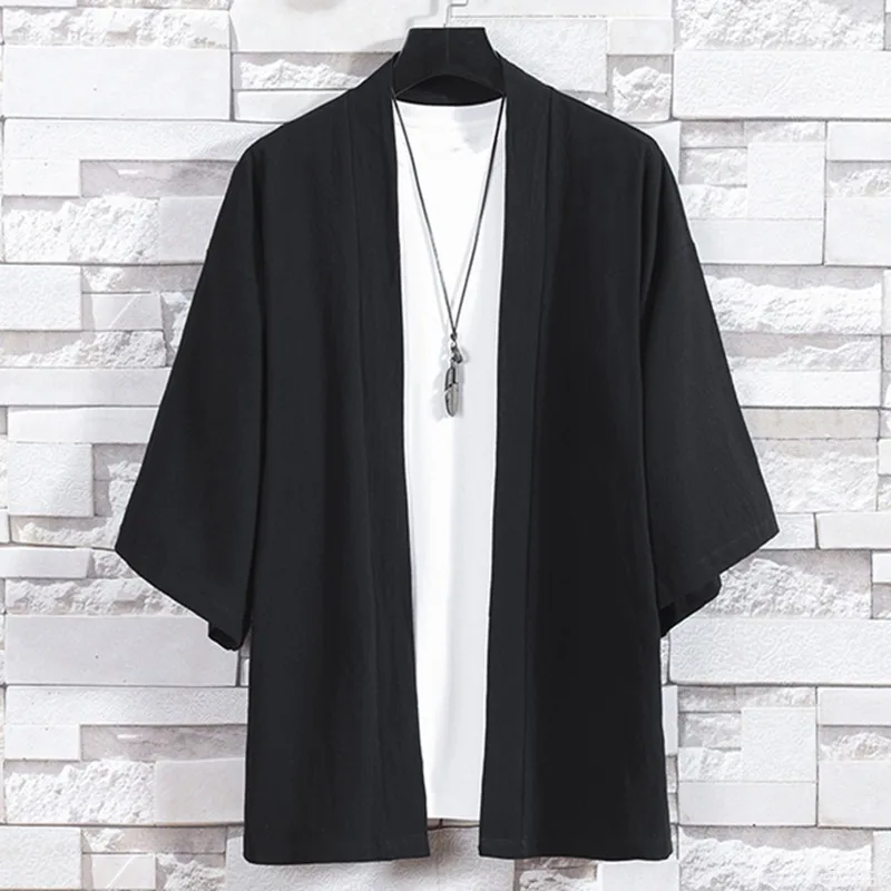 

Мужской кардиган-кимоно, японский повседневный летний кардиган, открытая куртка