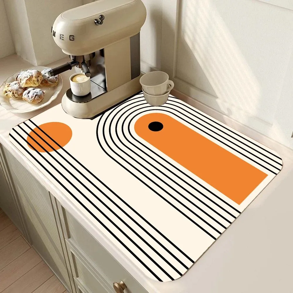 VIKAMA Boho Line Geometric Dish Drying Mat Waterproof Non Slip Quick Absorbent Coffee Maker Kitchen Counter Pad