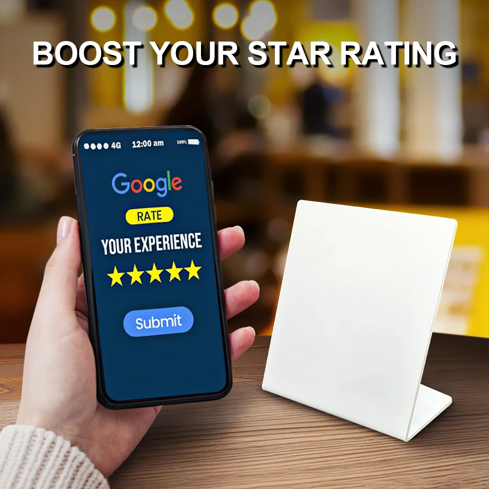 SZGHR 13.56Mhz programmable Google Review Card NFC station table NFC Google Reviews display bending card standing brand bracket