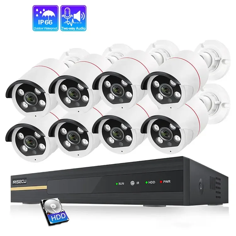 Two-way Audio 8CH 5MP HD Poe Camera System Color Night Vision Security Surveillance Camera Kit