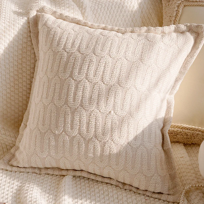 Nordic Country Wabi Sabi Style Edge Pillow Cover Cream Beige Textured Square Cushion Case Farmhouse Home Decor for Sofa Bedroom