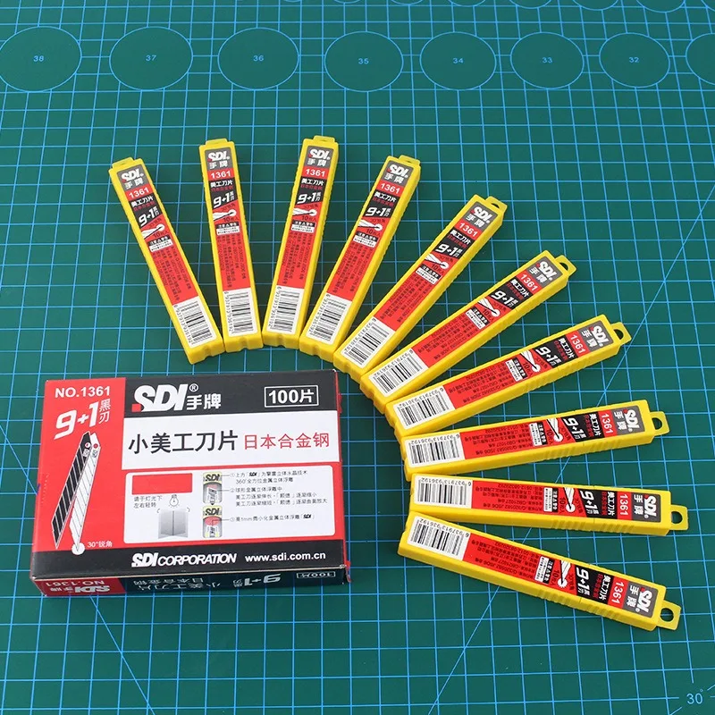 SDI 1361 Pequenas Lâminas De Faca De Arte, Aço De Liga, 30 Graus De Ângulo Afiado Filme Automotivo, 9mm para Pacotes De Tecido De Couro De Papel, 100Pcs