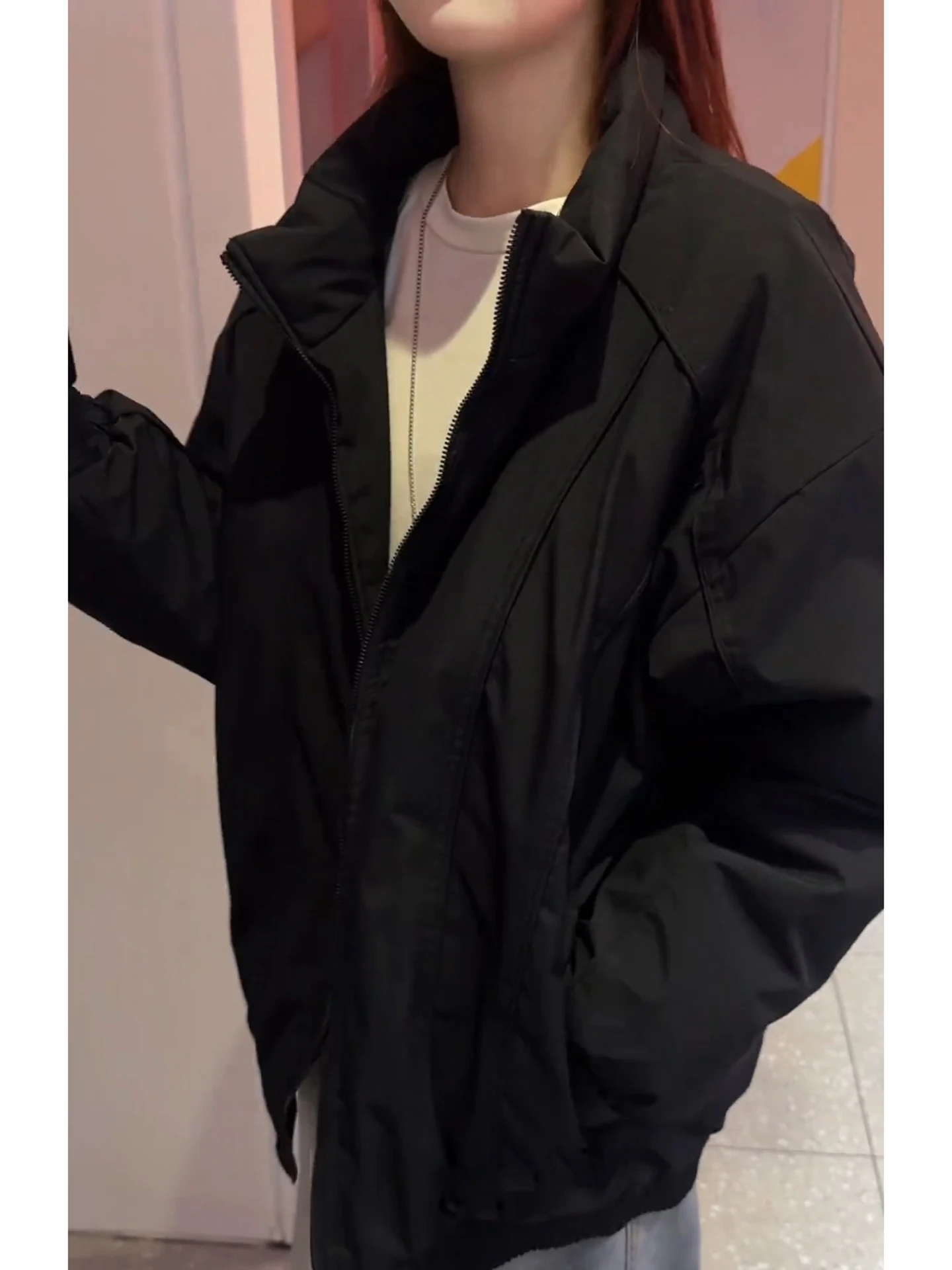 

American Sle Stand Collar Tee-dimensional Jaet Thiened Cotton Men's Autumn Winter Patchwork Outerwear High-end Workwear