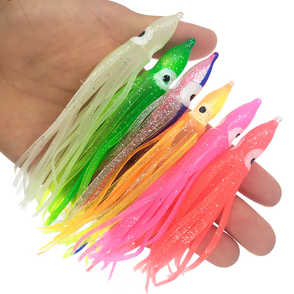 20 leurres souples phosphorescents en forme de pieuvre pour la pêche de nuit, appâts artificiels en caoutchouc 11cm 9cm 5cm pour thon et pesca