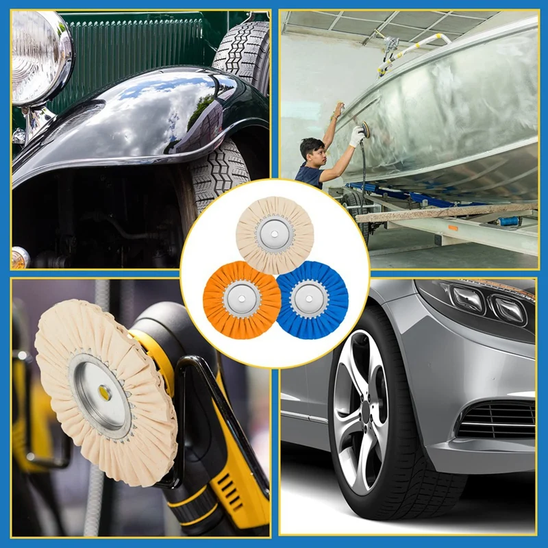 6Pcs 8Inch Airway Buffing Wheel Aluminum Wheel Polishing Kit Safe Flange In Diameter 5/8 Inch Arbor For Angle Grinder