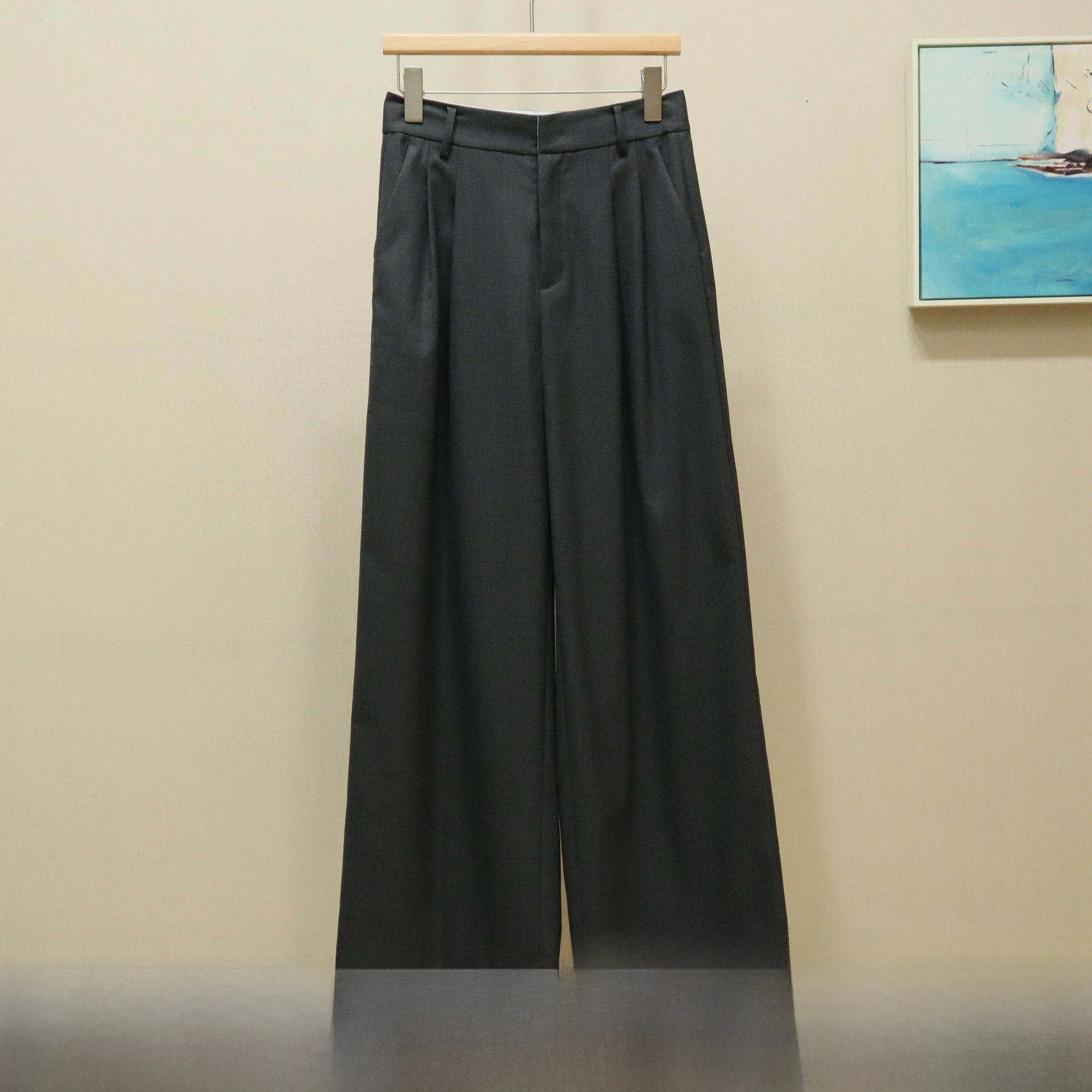 

Winter Casual Wide Leg Pants Women's High Waist Elastic Fiber Blend Polyester Wool Viscose PU Leather Fashionable Versatile