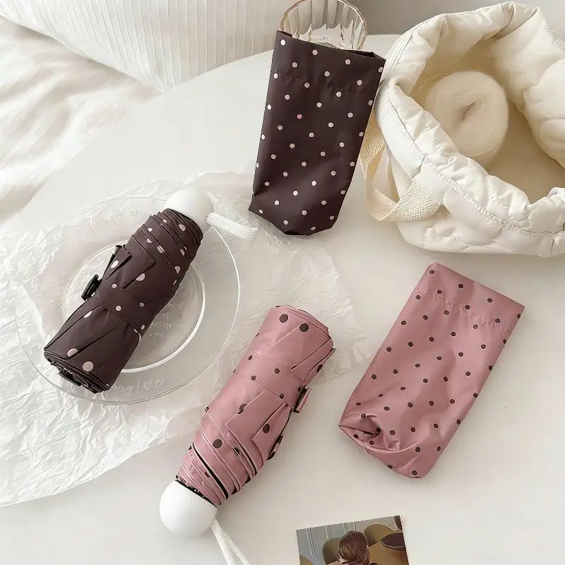 1pc Ultralight Mini Pocket Women's Small Polka Dot Folding Umbrella Travel Compact Rain Men's Umbrella Sunscreen Umbrella