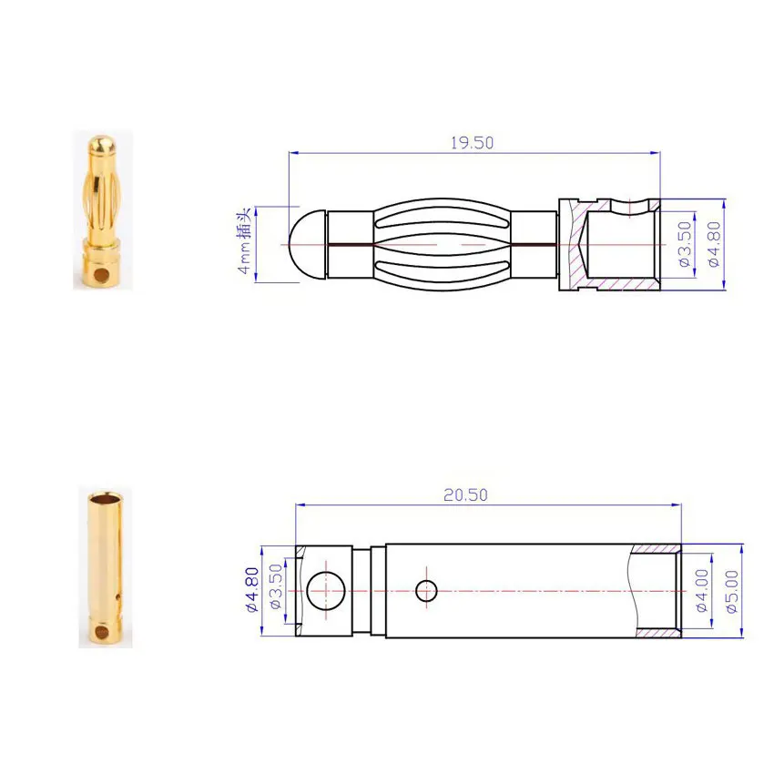 金メッキ銅バナナコネクタ,10個,2mm,3mm,3.5mm,4mm,5mm,5.5mm,6mm,金属材料用