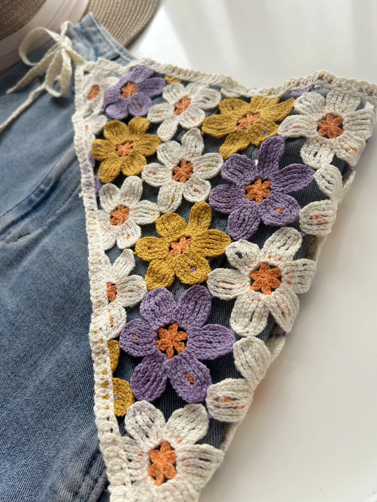 Flower Hollow Dopamine Triangle Scarf Headscarf Knitted Cotton Fringed Fart Curtain Stacked Through Waist Seal Belts Hip Cover