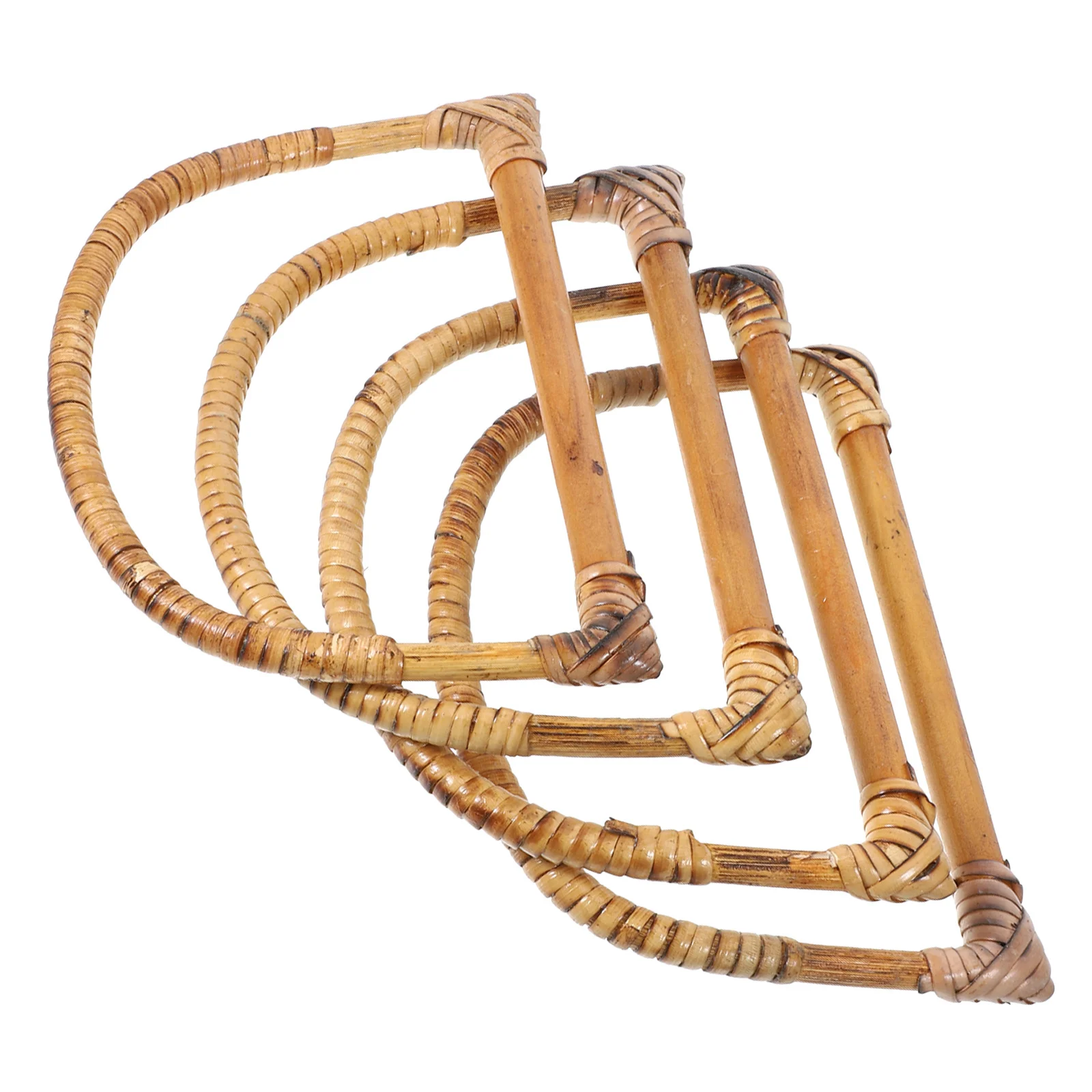 

4pcs Natural Solid Wood Rattan Handbag Handle Diy Purse Strap Handcraft Supplies Basket Accessory For Diy Lovers