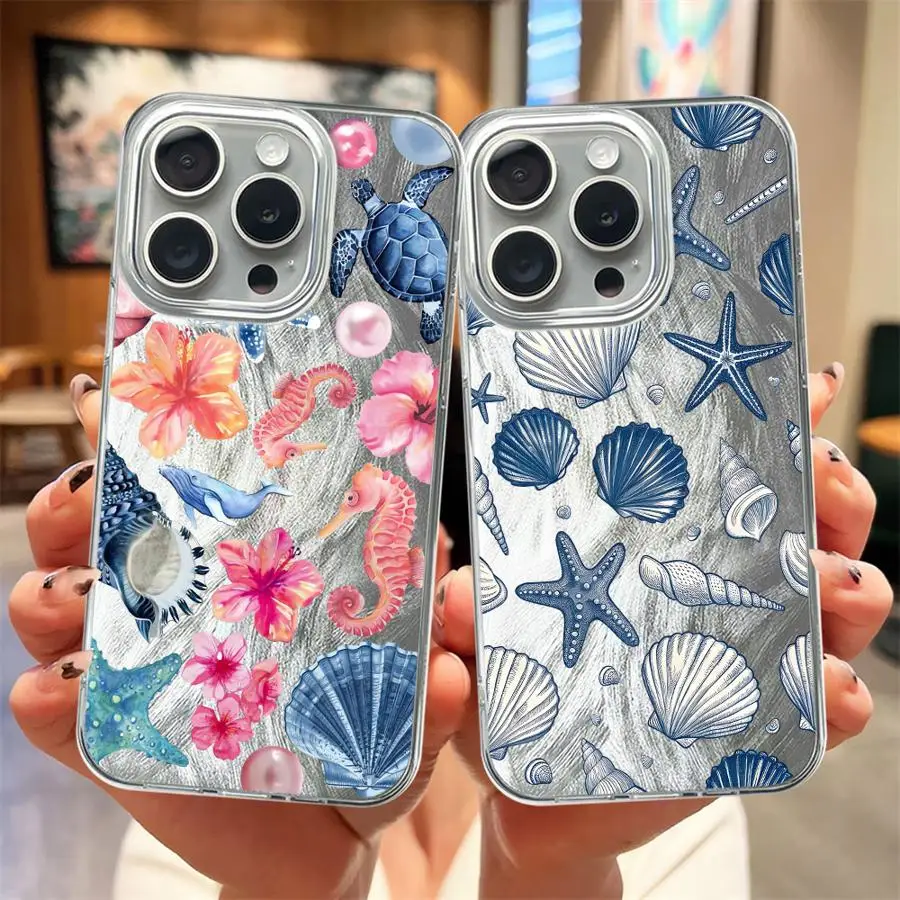 Cartoon Ozean Tiere Fall für iPhone 16 Pro Max 15 14 13 12 11 16E 15Pro 14Pro 16Pro 13Pro Luxus Harte Funda Zurück Telefon Abdeckung