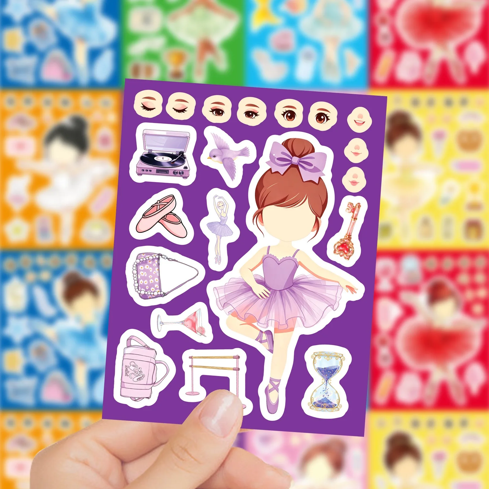 8/16 Blatt Niedliche Ballerina-Prinzessin Puzzle-Aufkleber zum Gesichter-Machen, Kinder-DIY-Zusammenbau-Puzzle, Spielzeug, Dekoration, Themenparty-Geschenk – Detail 3