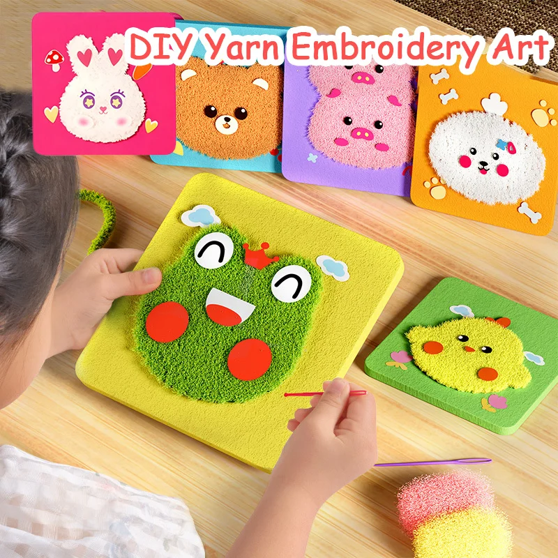 [YU]Poke Art Yarn Embroidery Kit For Toddlers - Cartoon Animal Craft Punch Needle Learning Toy