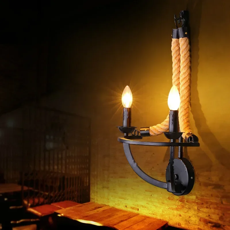 

Retro hemp rope Wall Lamp, Personality Creative, Simple, Dining Room, Bedside, Coffee Shop, Iron Wall Lamp