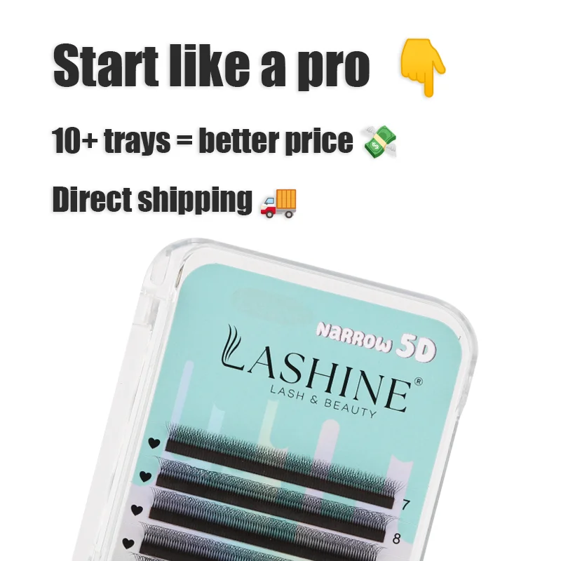Lashine 5DW Narrow Volume Eyelash Extensions 12Rows 0.07mm C/D/M Curl MIX 7-14mm Soft Handmade Premade W Shape Fans Natural Look