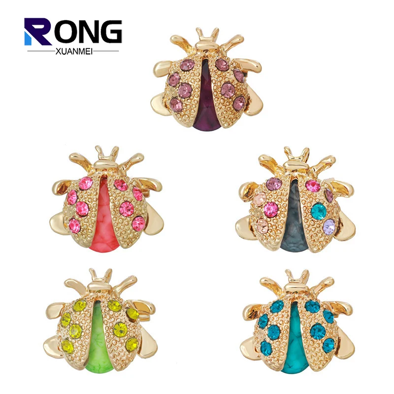 Fashion Personality Beetle Corsage Alloy Rhinestone Colorful Little Ladybug Brooch Pin Women Jewelry Fixed Clothing Accessories