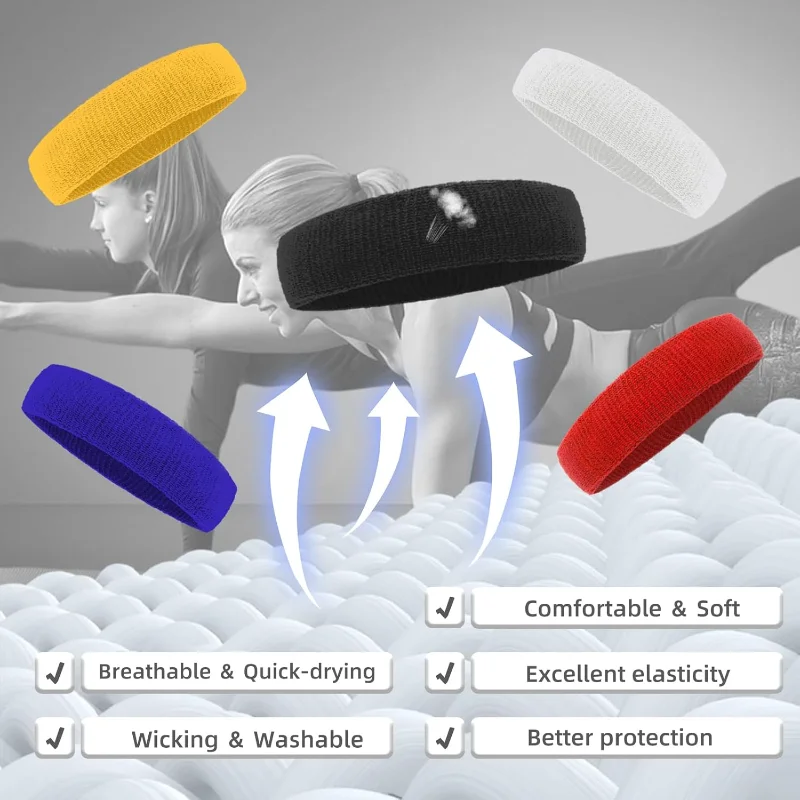 2 Stück Sport-Schweißbänder, Stirnband, feuchtigkeitsableitendes Haarband, sportliche Handtuch-Stirnbänder, Baumwoll-Kopf-Schweißbänder zum Laufen, Radfahren – Detail 3