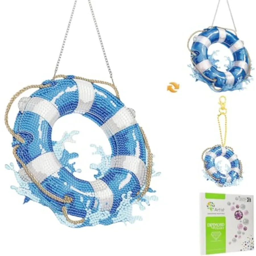 

Hanging Diamond Art Decoration Kit 5D Diamond Painting Kit, DIY Swimming Ring Ocean-Themed Diamond Art Kit Suitable for Beginne