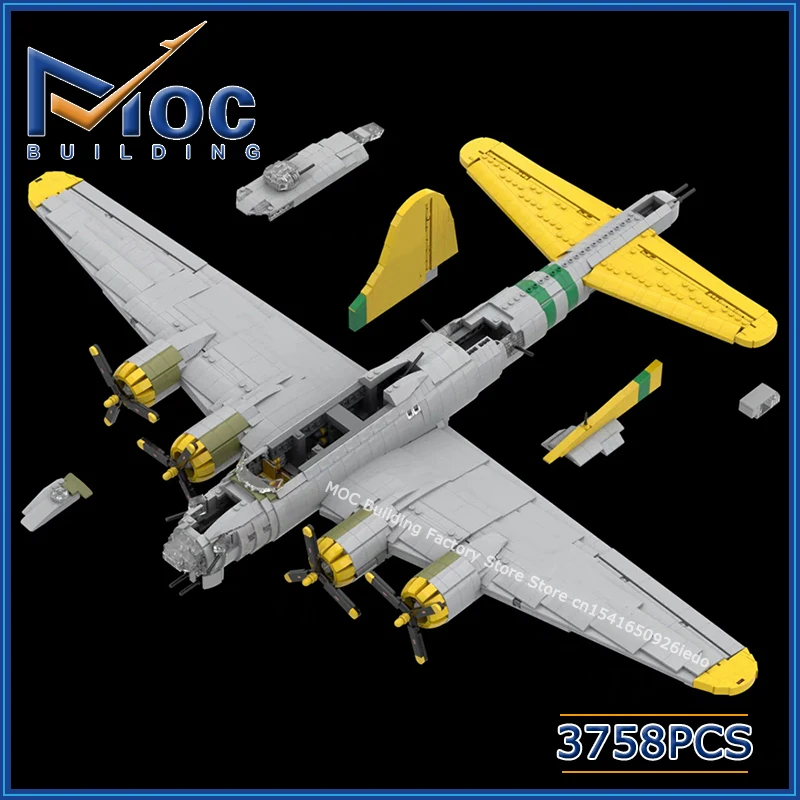 

Hot MOC Building Blocks B-17 Military Aircraft Model Fighter Flying Fortress DIY Assembly Bricks Collection Display Toys Gifts