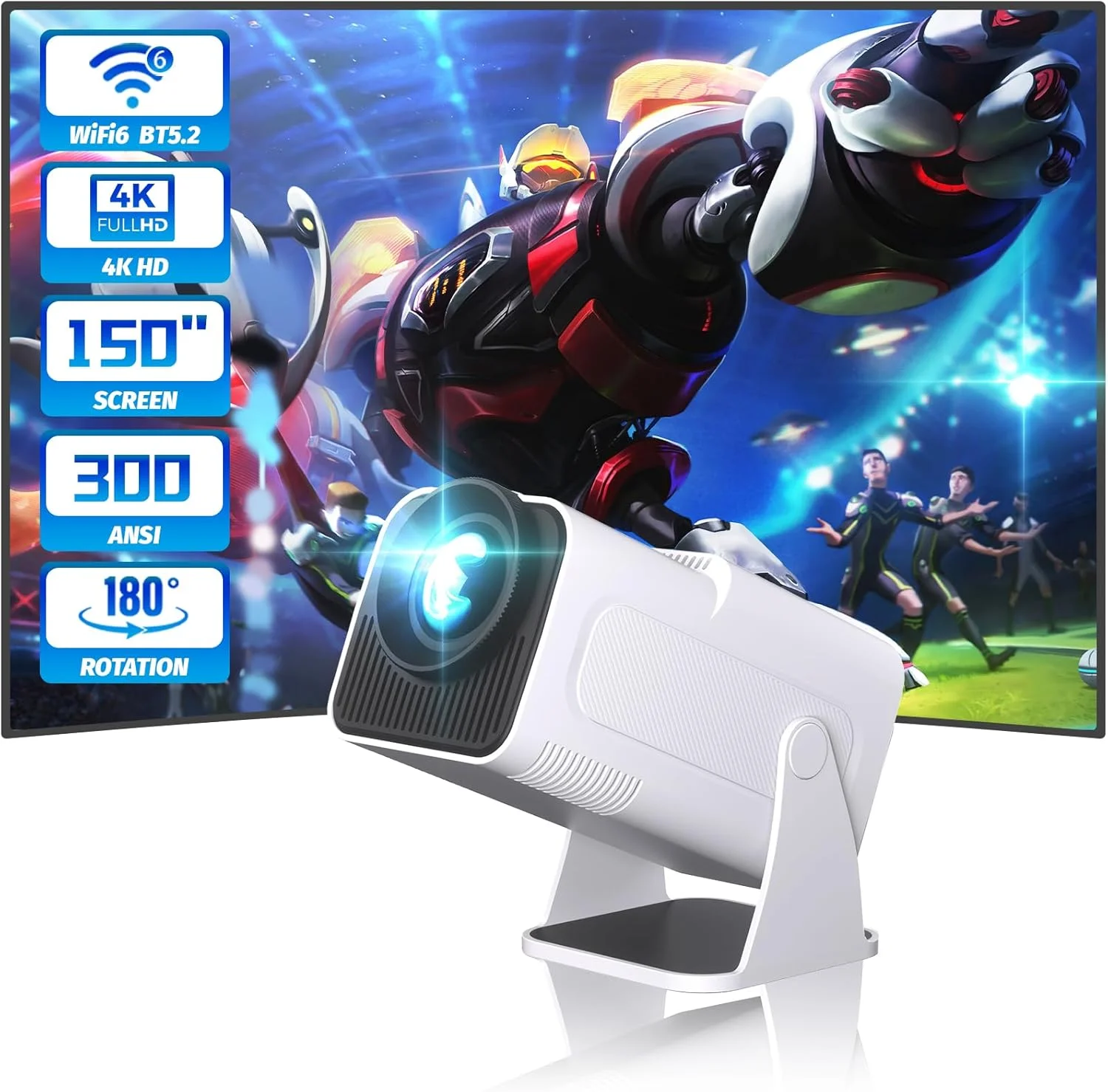 2024 Brand New Smart Portable Android 11 Projector, Home Theater, Office, Outdoor, Hd,1080X1080P, 4K, Wifi6, Bt5, 420Ansi, HY320