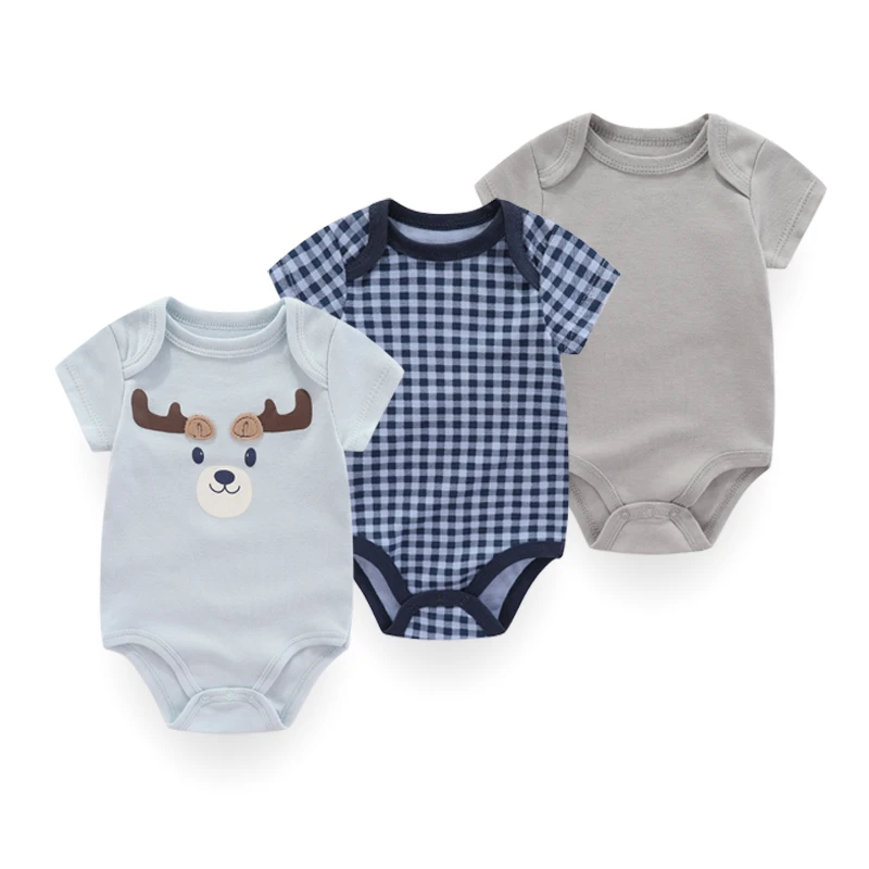 3Pieces Unisex New Born Bodysuits Set Cotton Baby Girl Clothes Cartoon Baby Boy Clothes 0-12M Short Sleeve Bebes