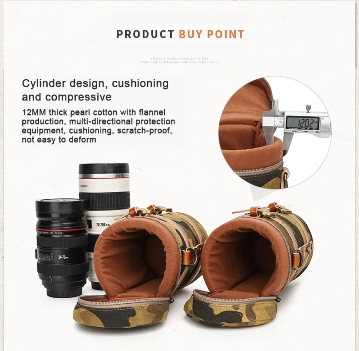 Waterproof Canvas Camo Camera Lens Bag Case Pouch Protect Cover Insert Fit Canon Nikon 18-135mm 24-105mm 70-200mm