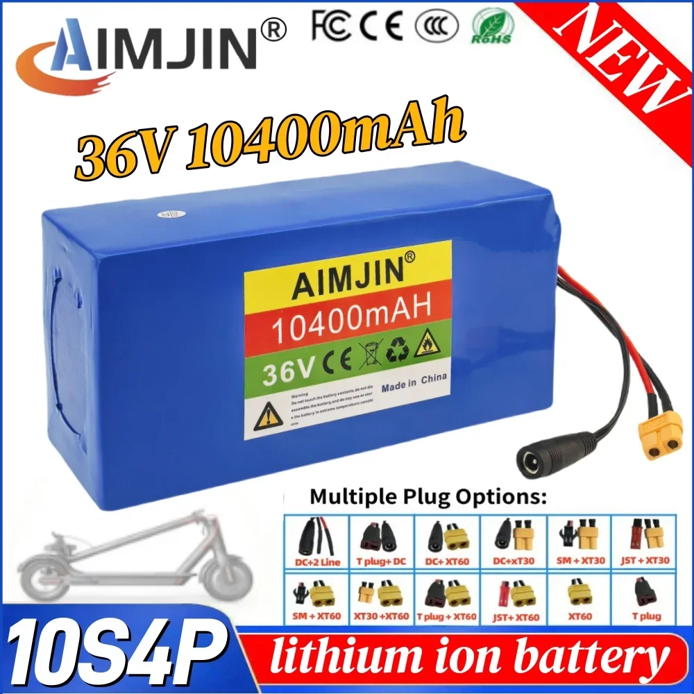 

NEW 36V 10S4P 10400mAh Lithium Battery Large Capacity for Bike and Scooter with BMS + Charger