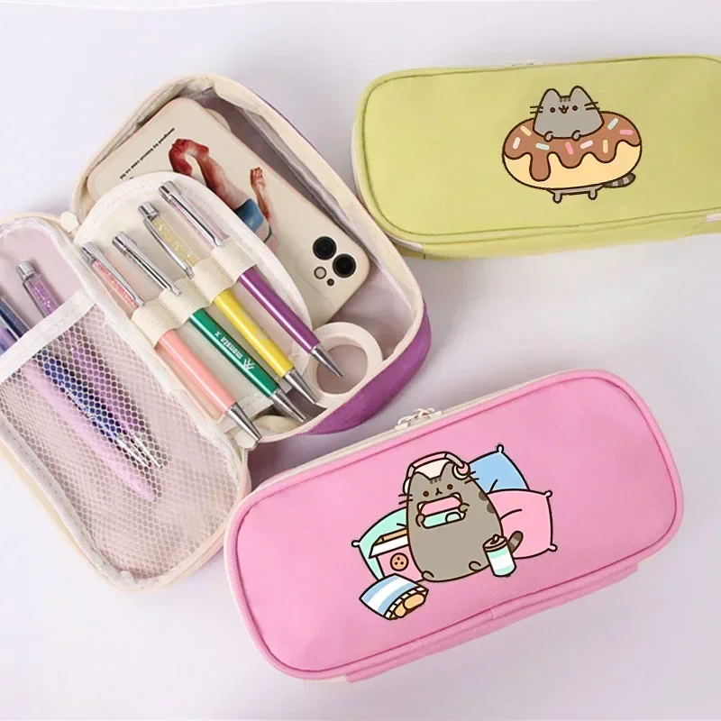 Pusheens Pencil Case Large Portable Cartoon Creative zipper Canvas Pouch Student School Supplies Stationery Storage Bag kid gift