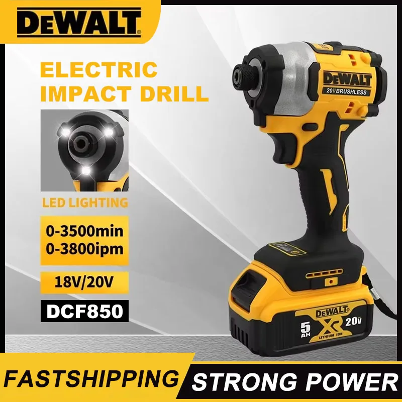 DEWALT DCF850 205N.m Brushless Impact Driver Cordless Screwdriver 20V Rechargeable Electric Impact Drill Power Tools