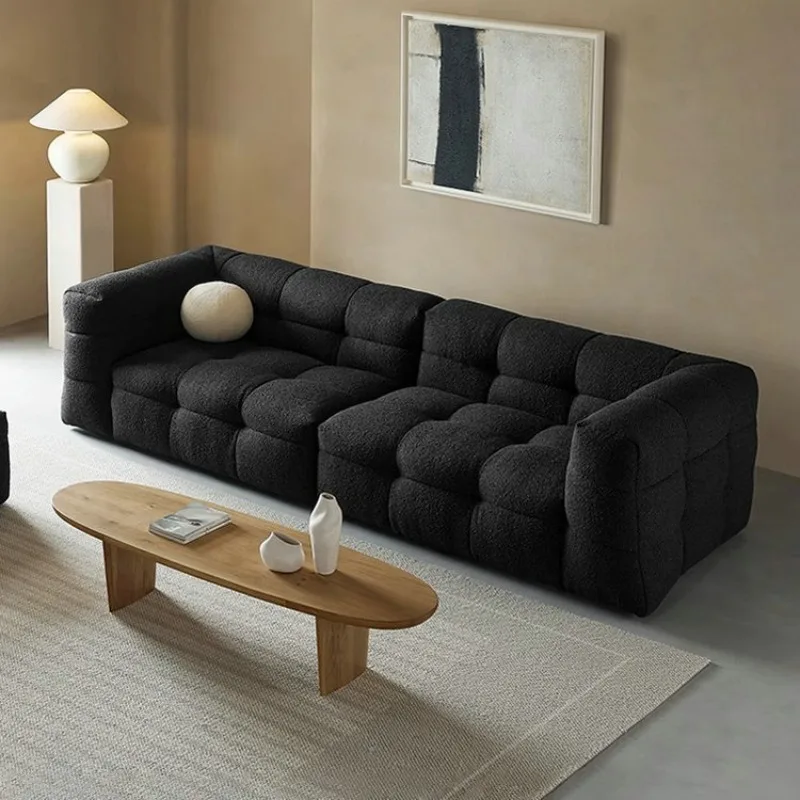 

Fabric straight row sofa living room modern French retro minimalist Internet celebrity black marshmallow sofa