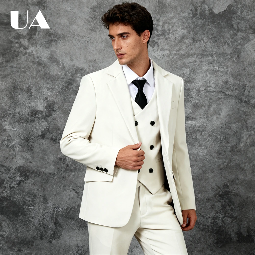 

Ivory Wedding Suit for Groom Bestman, Tailored Fitted Slim Fitting Solid Three Pieces Suit (Jacket Vest Pants) 80+Colors Tuxedo