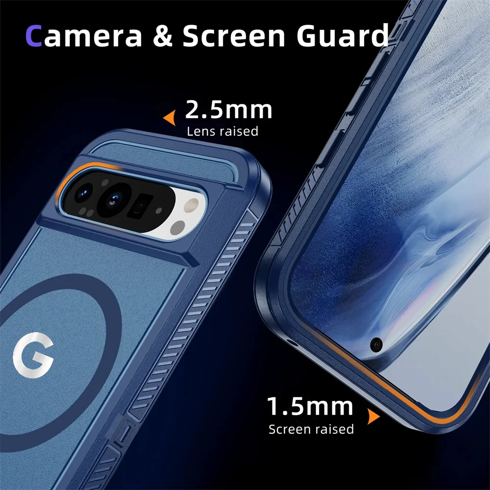 حافظة معززة مضادة للصدمات هجينة PC + حافظة من البولي يوريثان الحراري لهاتف جوجل بيكسل 10 9 برو XL 8A Pro حامل غير مرئي للشحن اللاسلكي غطاء مانع للانزلاق