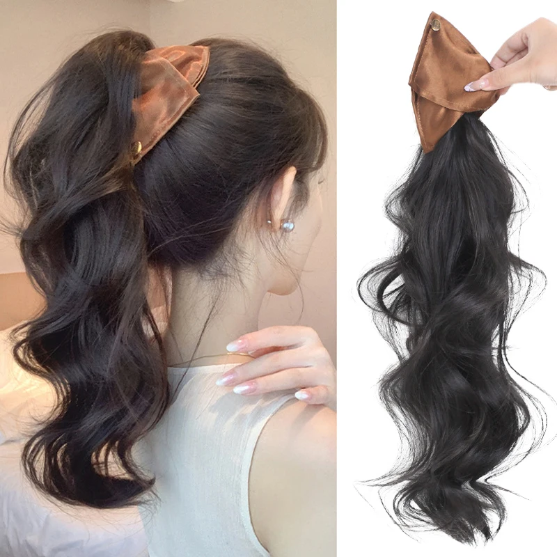 

Синтетические волнистые волосы, наращивание хвоста, парик, 18 дюймов, волнистый зажим для когтей, женский хвост, шиньон с атласной заколкой для волос для ежедневного использования