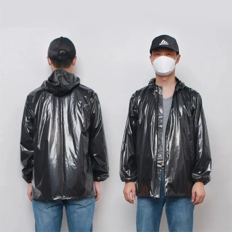 Waterproof Men Women Hooded Long Sleeve Jacket Rainproof Hooded Raincoat Out Door Holiday Coat Loose And Casual view 4