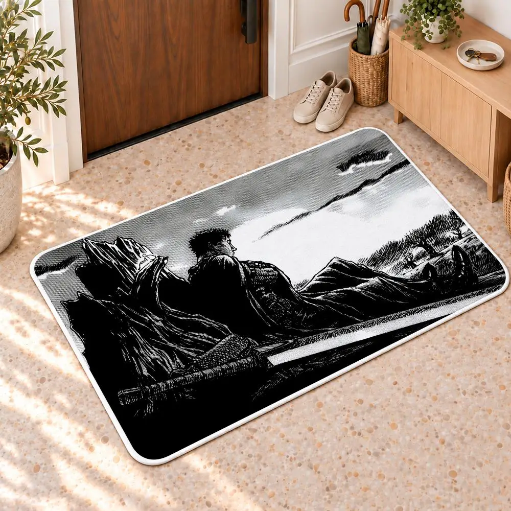 Cool Anime Black B-Berserk Logo Floor Mat Flannel Rug Soft Non Slip Door Mat For Bathroom Bedroom Kitchen Living Room Home Decor