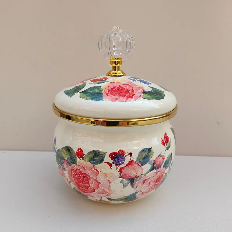 

Enamel jar with lid Salt Seasoning Household seasoning jar Tea Restaurant seasoning jar