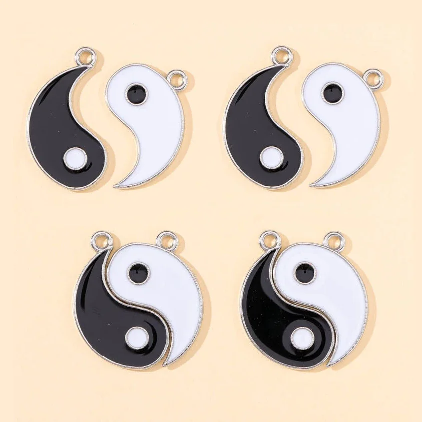 6Pcs/lot Tai Chi Yin Yang Bagua 25mm Black White Enamel Alloy Round DIY Jewelry Making Accessories for Necklace Bracelet Earring