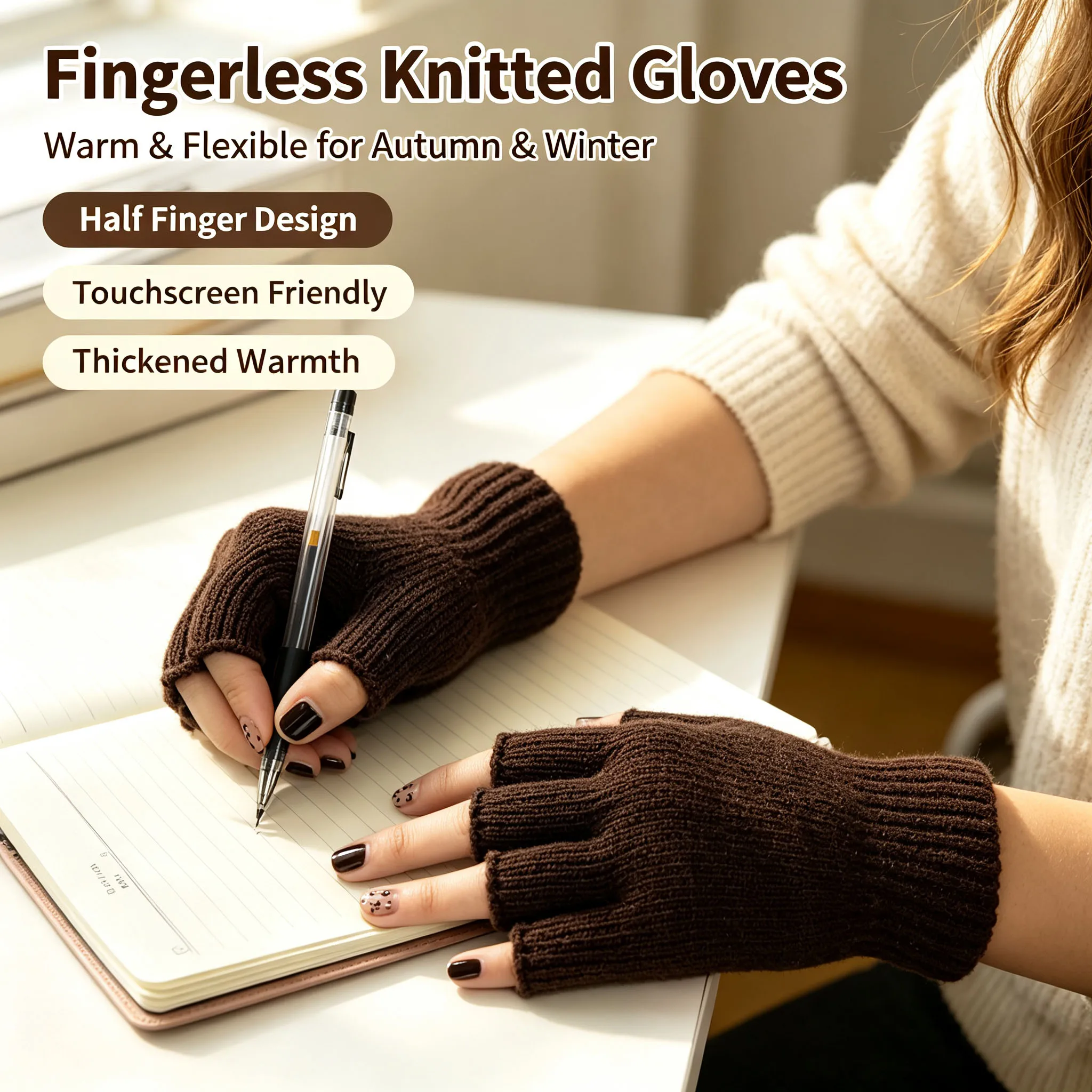 Winter Fingerless Knitted Gloves Unisex Winter Warm Stretch Work Gloves Cozy Writing Driving Cycling Accessories HST06