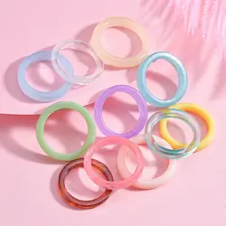 11pcs/set New Colorful Transparent Acrylic Rings Round Marble Pattern Ring Resin Acetate Rings for Women Girls Jewelry Gift