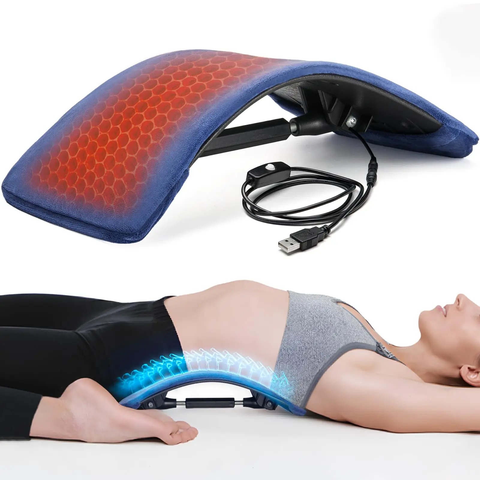 Magnetic Therapy Back Stretcher with Detachable Heating Pad Massager Waist Fitness Lumbar Cervical Spine Support Pain Relief