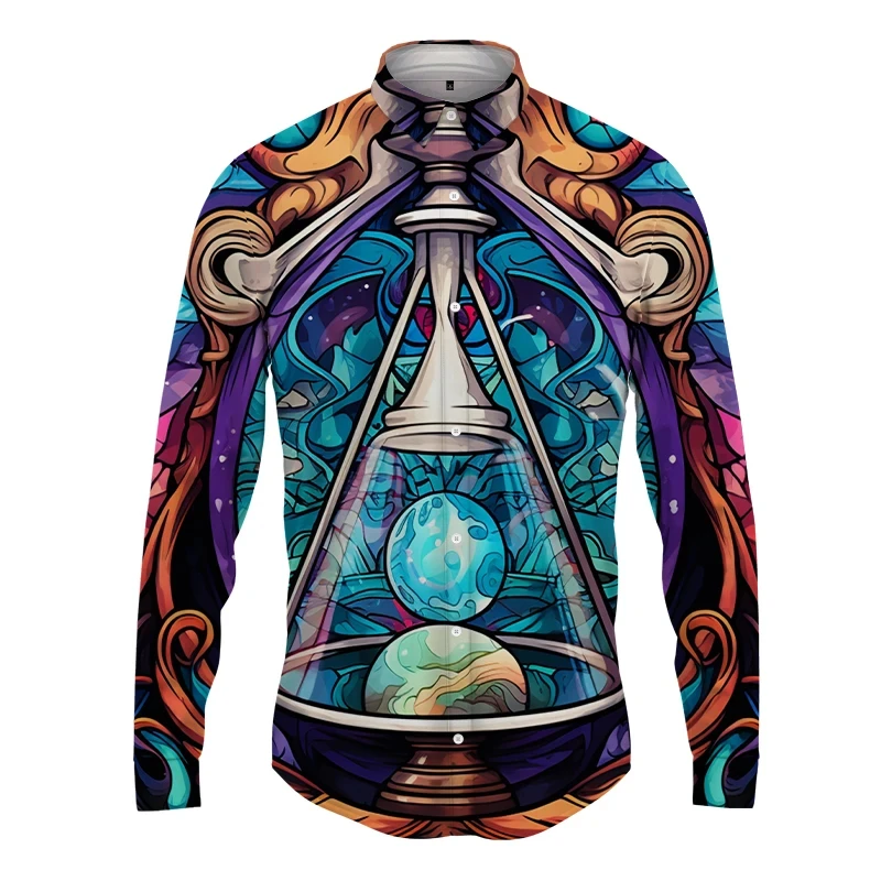 Men's Long Sleeve Luxury Hourglass Pattern Shirts New 3D Color Printed Tops Street Casual Abstract men's Long Sleeve Shirt