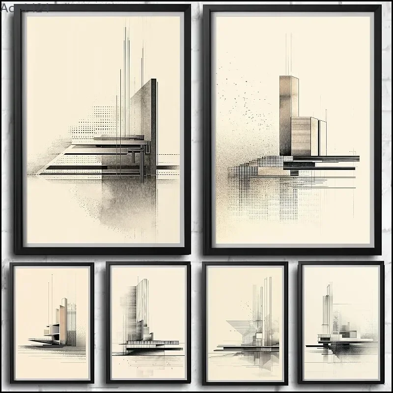 Vintage Minimalist Architectural Drawing Poster Print Canvas Painting Architect Office Wall Art for Living Room Home Decor Mu