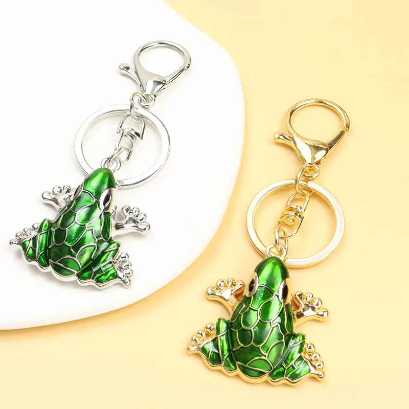 Cute Green Frog Enamel Keychain Keys Bag Pendant Creative Animal Alloy Key Ring For Men Women Personalised Accessories