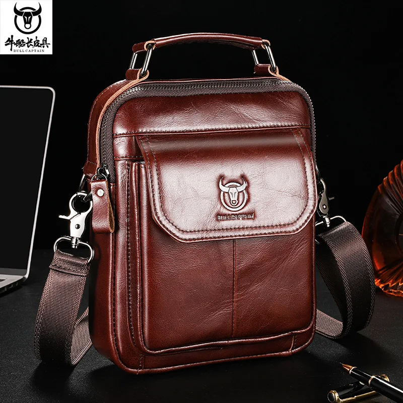 

BULLCAPTAIN 2024 New Cowhide Men's Bag Fashion Shoulder Bag Gift for Husband Large Capacity Handbag Crossbody Bags Designer Bag