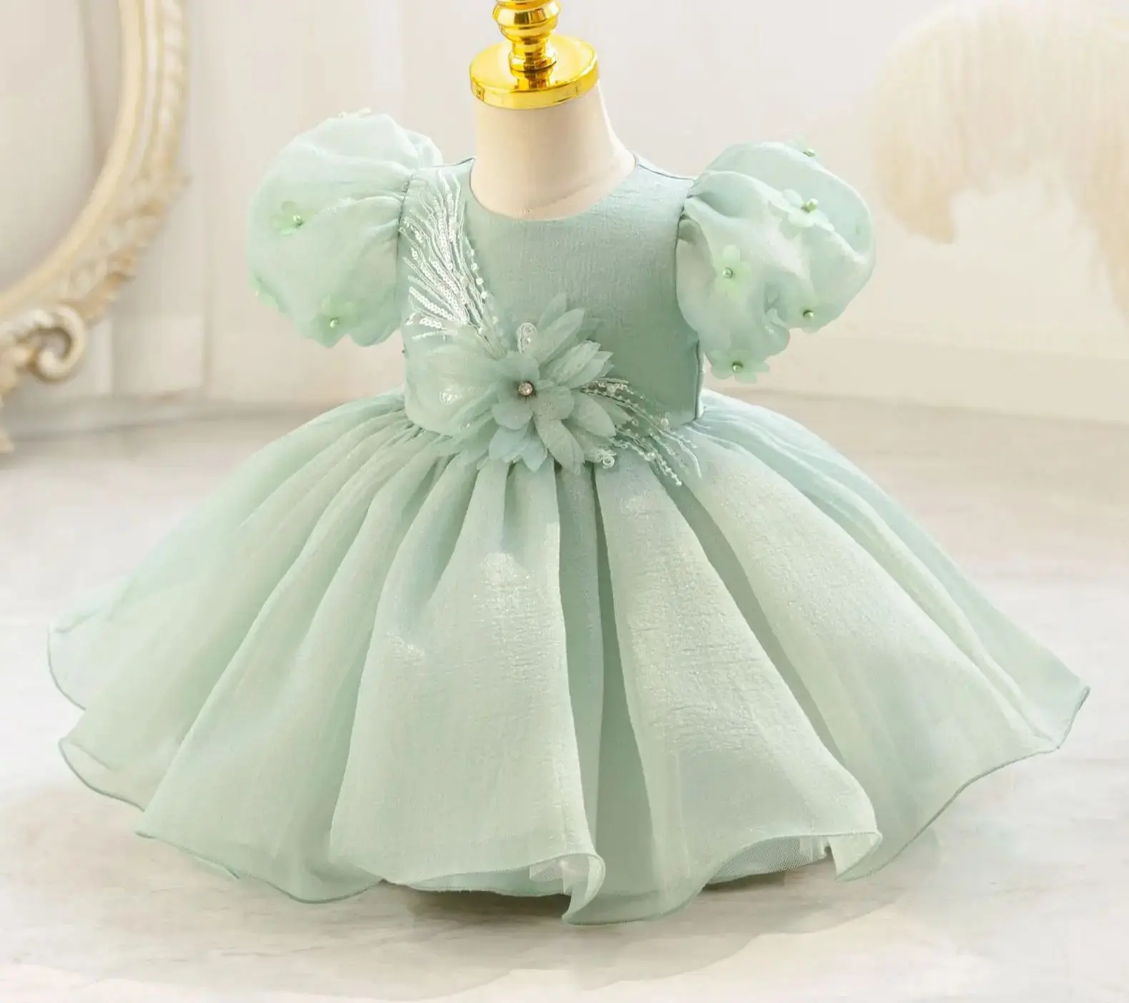 Baby Girl Birthday Dress with Flowers Kid Girly Puffy Dresses Child Clothes Ball Gown
